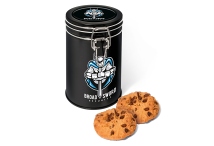 Black Flip Top Tin Can of 12 Choc Chip Cookies