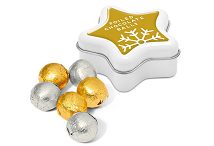 Foil Wrapped Chocolate Balls in a Star Shaped Printed Tin