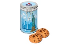 Silver Flip Top Tin Can of 12 Choc Chip Cookies