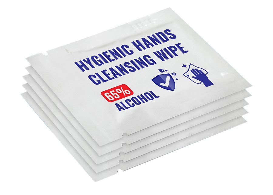 5 hygienic hand cleansing wipe sachets 65% alcohol