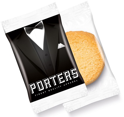 Individually Wrapped Shortbread Biscuits in Digital Print Flow Bag