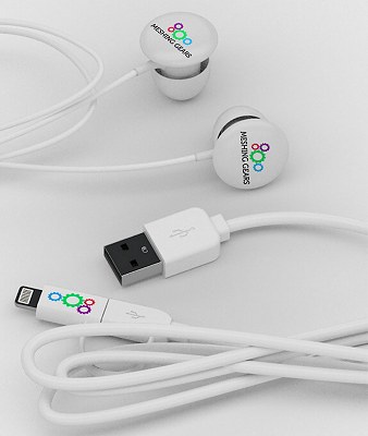 Branded Gift Travel Kit Basic earbuds and 2-in-1 USB charging cable