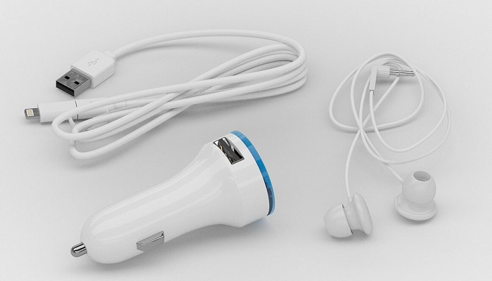In-car charger, 2-in-1 USB charging cable and earbuds