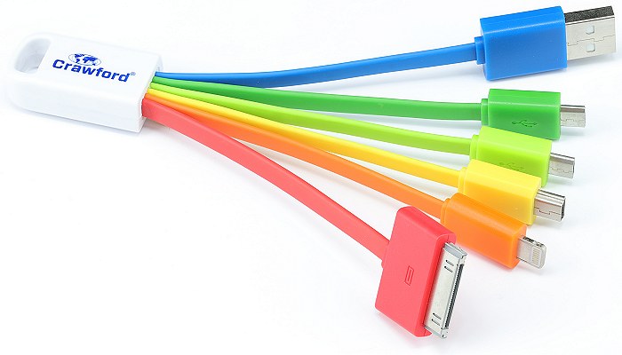 Branded Multi Head Charging Cable with multi coloured leads
