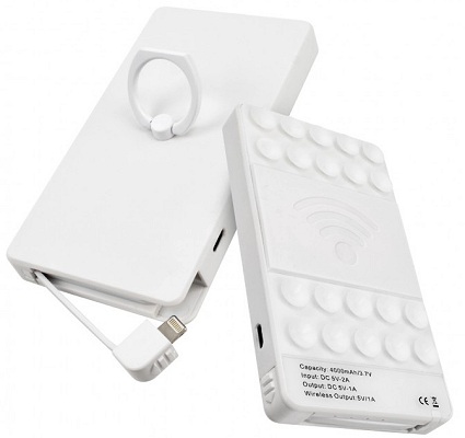 White version of QI Charging 4000mAh Power Bank with Suckers
