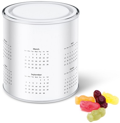 Branded Tins of Sweets Calendar Tin with Jelly Babies with a calendar wrap before we print your logo 
