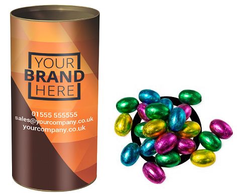 Logo Branded Tubes of Solid Milk Chocolate Eggs