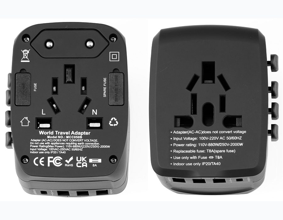 Plug sides of the travel adaptor