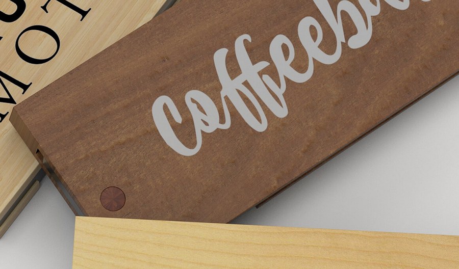 Compact Wood or Bamboo USB Stick Logo Branded close up