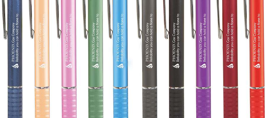 Corporate Gifts Pen and Stylus branding with ten colours