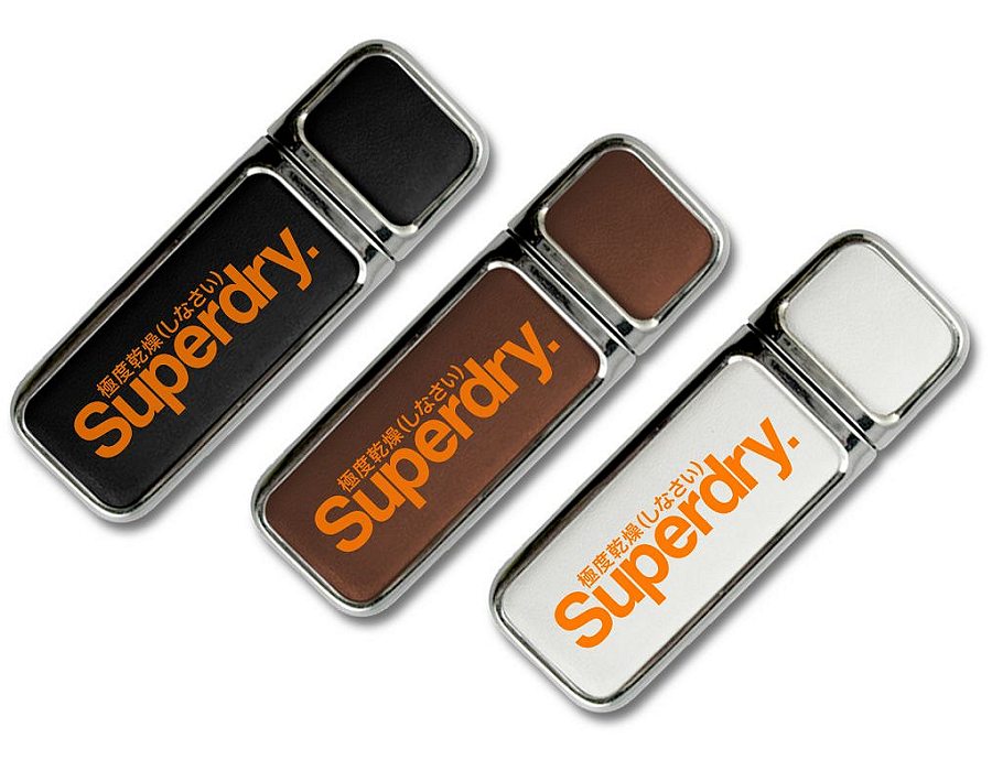Faux Leather & Chrome Branded Flash Drive