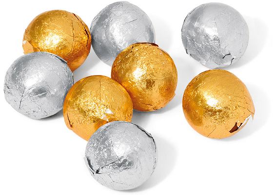 Gold and silver foiled milk chocolate balls