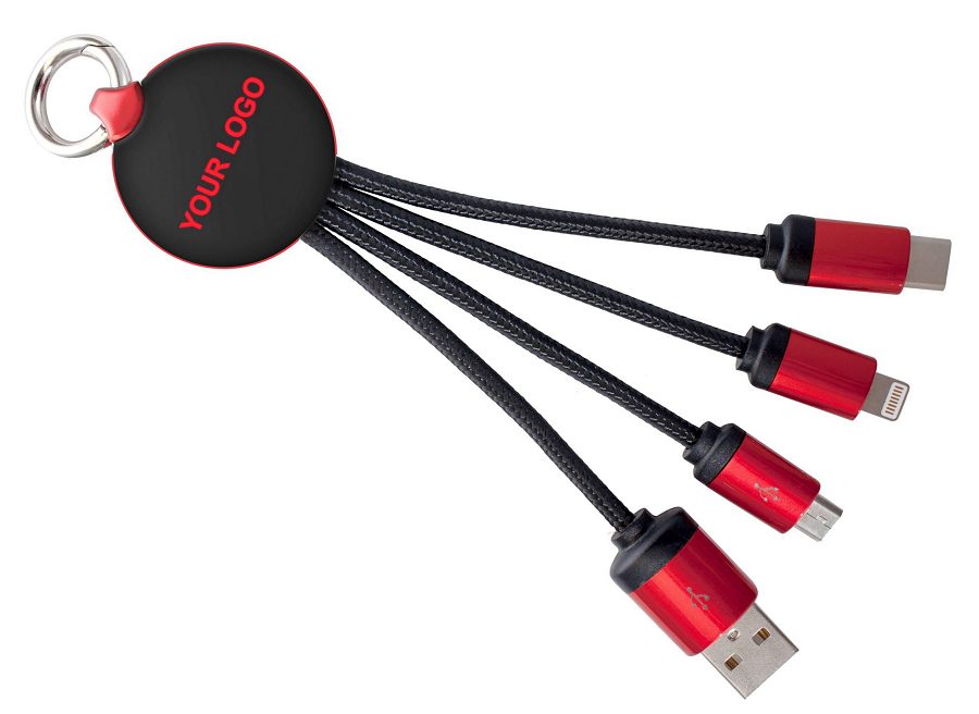 Antibacterial illuminated logo USB multi cable with red trim
