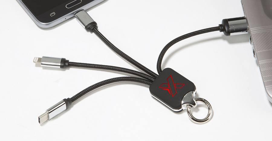 Red Logo version of the LED logo 3 way charging cable