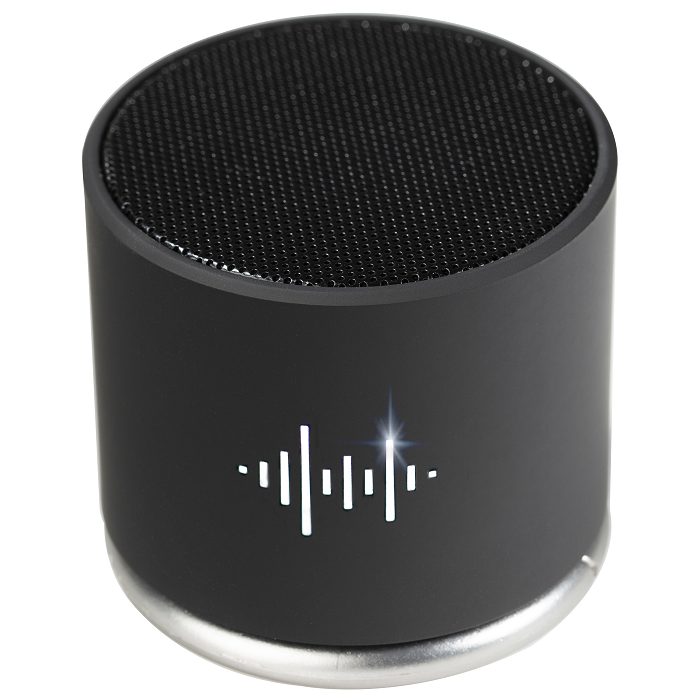 LED logo bluetooth speaker with the illuminated logo on the front