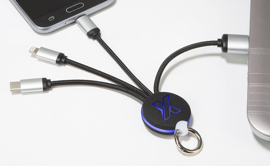 Light Up Logo & Ring 3 Way Charging Cable with blue LED