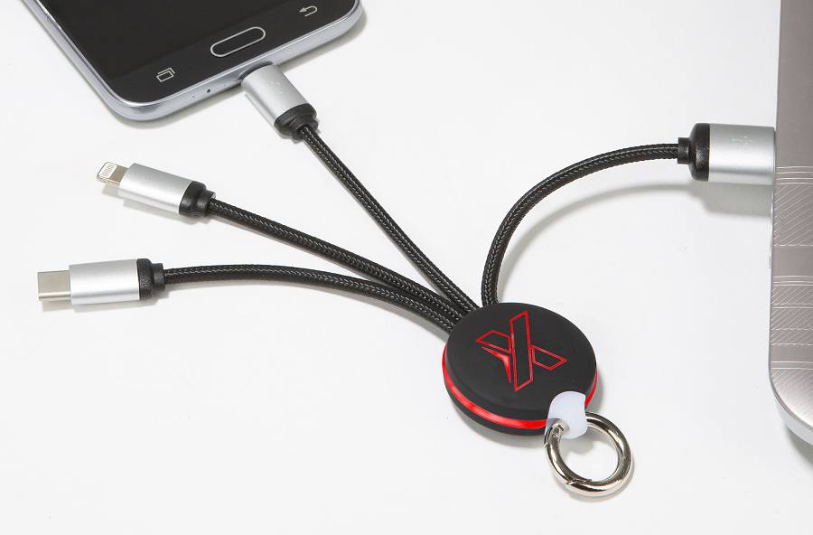 Light Up Logo & Ring 3 Way Charging Cable with red LED