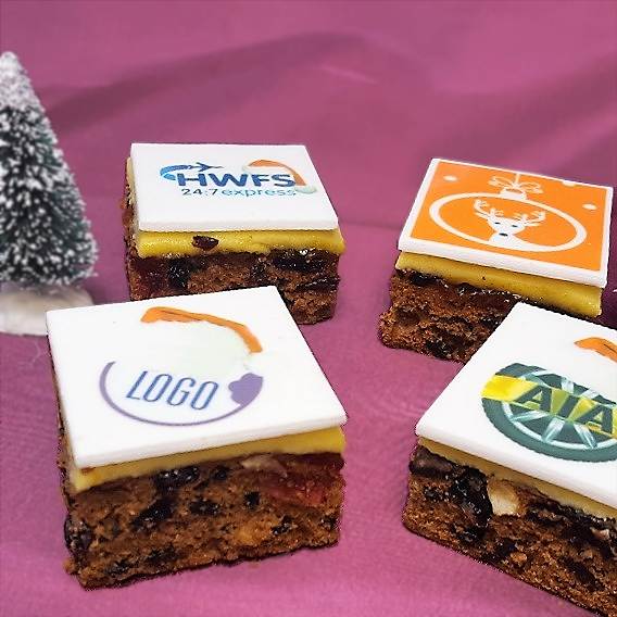 Logo Printed Christmas Cake Bites four examples