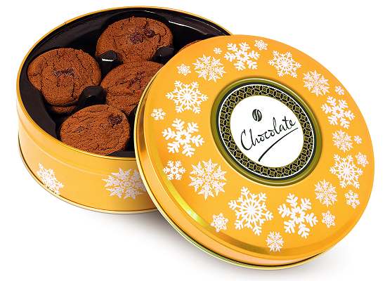 Logo Printed Gold Share Tin Belgian Chocolate Cookies Christmas