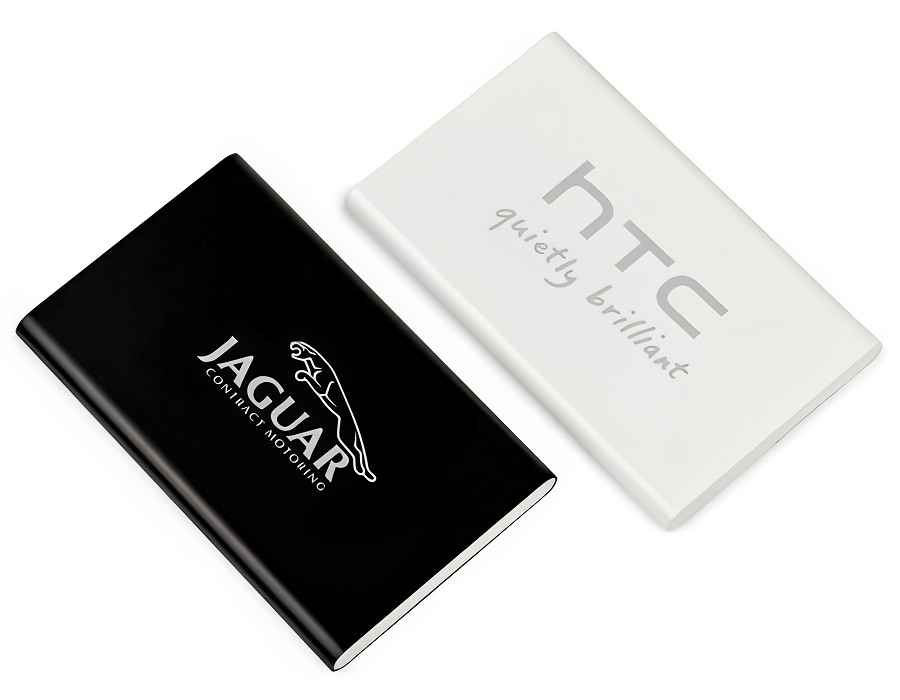 Power banks with engraved logos