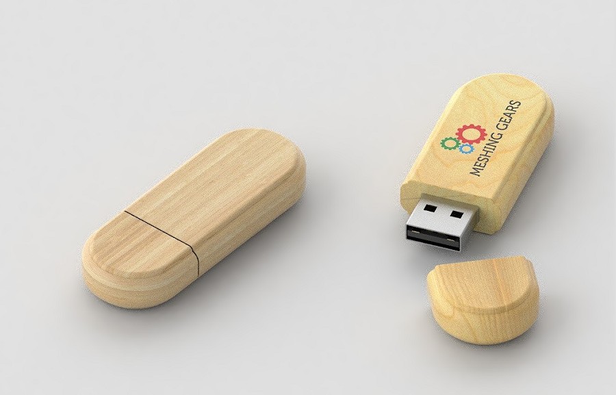 Oval Wood USB Stick Printed or Embossed bamboo and maple