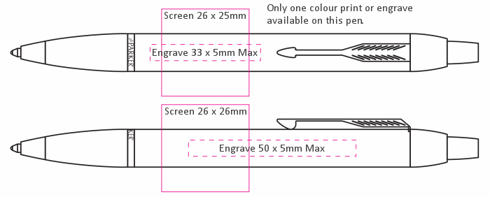 Parker Jotter Steel Ballpoint Pen print dimensions