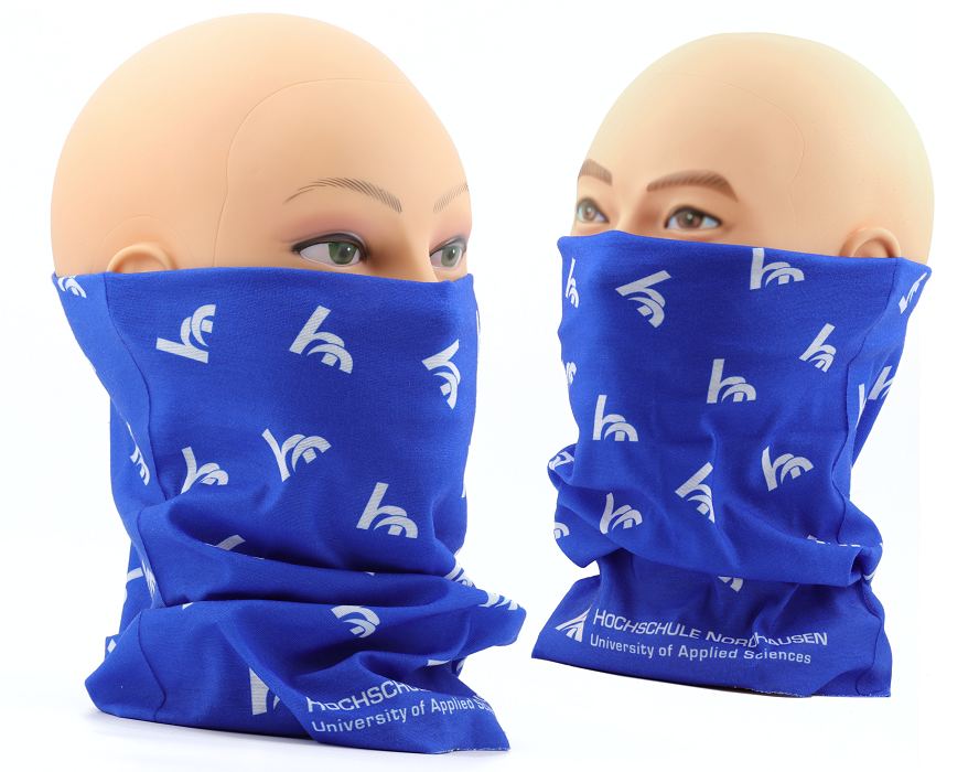 Two blue printed bandanas in polyester fabric