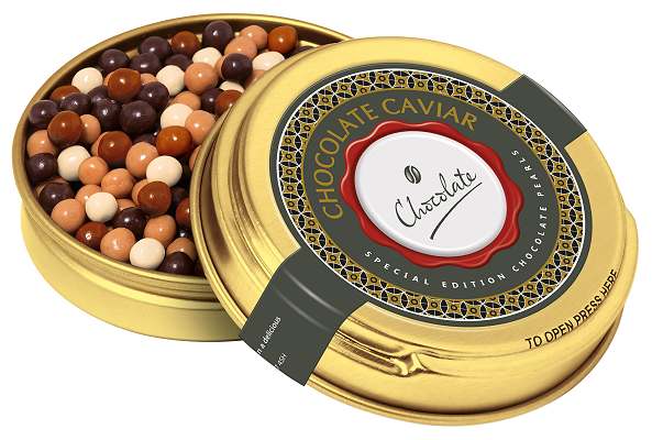 Promotional Chocolate Pearls Gold Caviar Tin