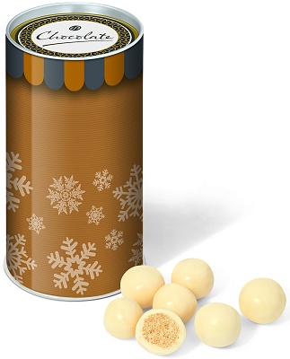 Promotional Christmas Snack Tube White Chocolate Malt Balls