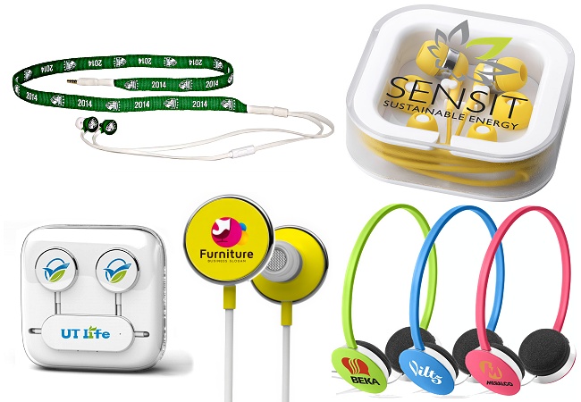 Logo branded earbuds and headphones