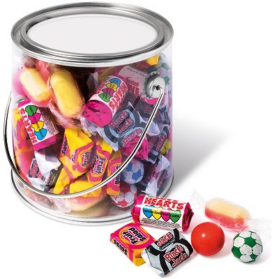 Promotional Retro Sweets in Maxi Buckets with a calendar wrap before we print your logo 