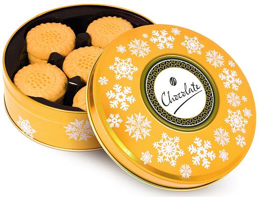 Promotional Shortbread Biscuits in Christmas Gold Share Tins