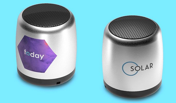 Tiny bluetooth speakers showing two print ideas
