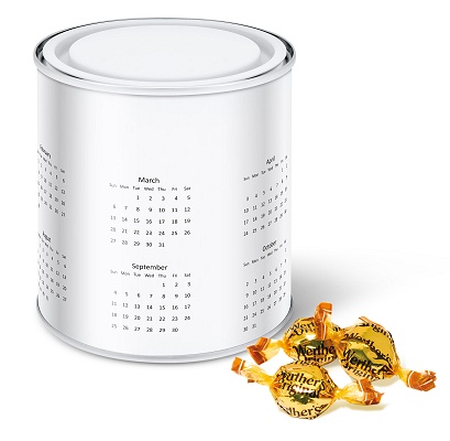 Promotional Werther's Original in Calendar Tins with a calendar wrap before we print your logo 