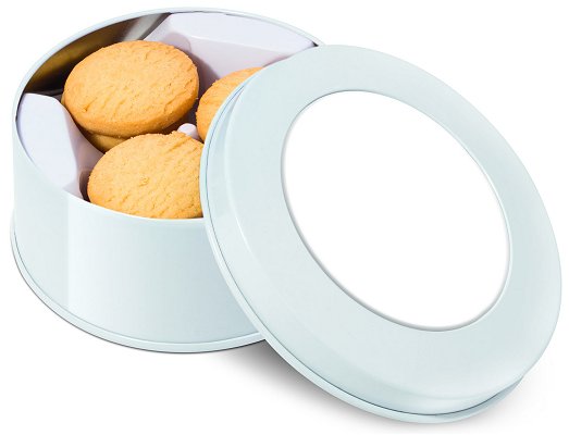 Promotional white treat tin with blank lid for logo printing