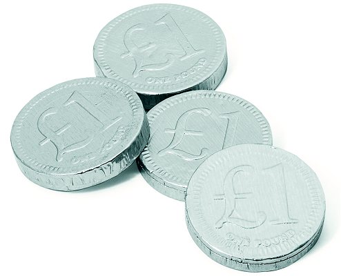 Silver chocolate coins one pound