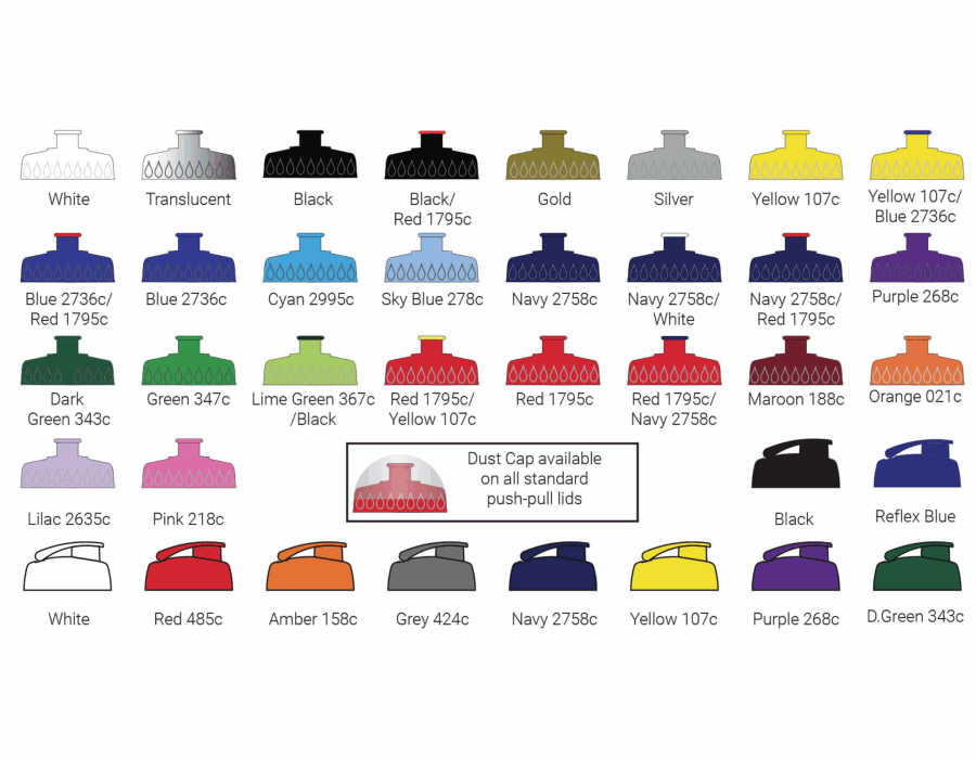 Range of colours for the top of the bottle