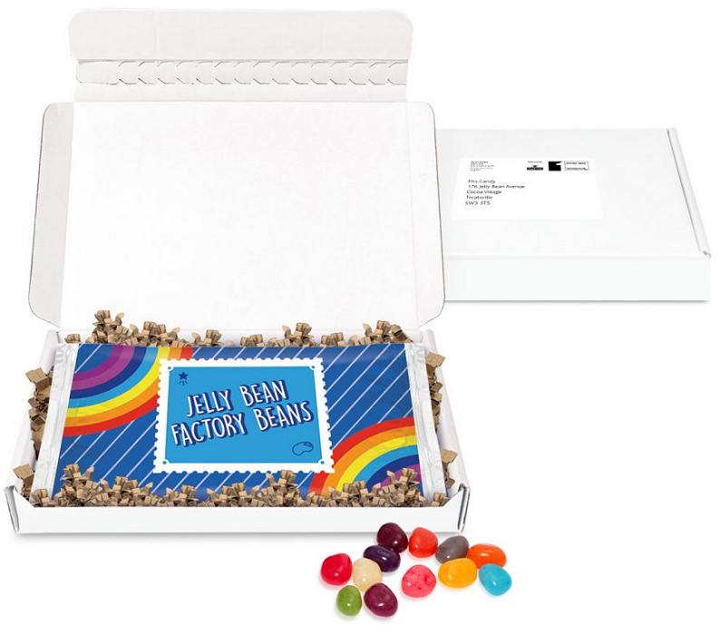 Sweet Post Box of Jelly Beans in a Flow Bag with Digital Print