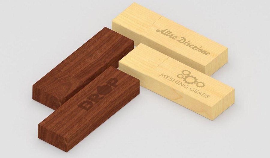 USB Flash Drive in Maple Walnut or Bamboo Wood Printed or Embossed like tiles