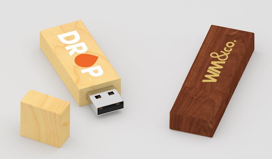 USB Flash Drive in Maple Walnut or Bamboo Wood Printed or Embossed maple and walnut