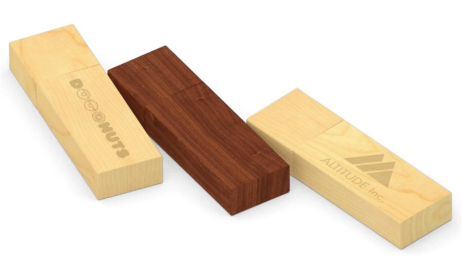 USB Flash Drive in Maple Walnut or Bamboo Wood Printed or Embossed