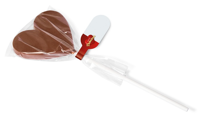 Heart Shaped Branded Chocolate Lolly with a blank area before we print your promotional logo