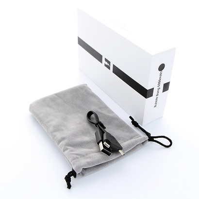 Velvet pouch, Y connector lead and white gift box